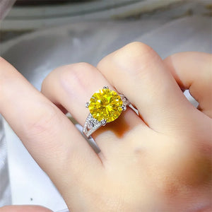 5 Carat Moissanite 925 Sterling Silver Ring in yellow with 5 carat moissanite