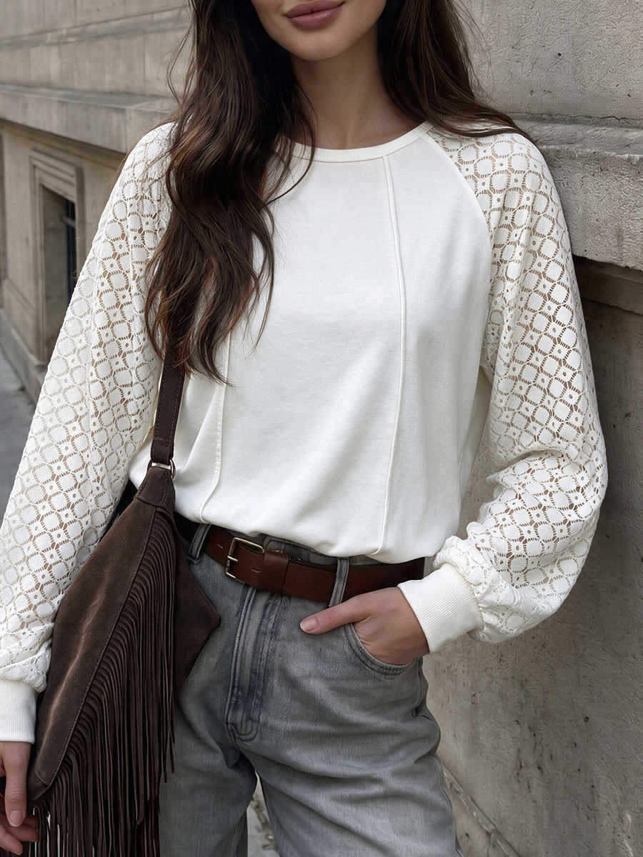 sweatshirt in White with geometric and openwork