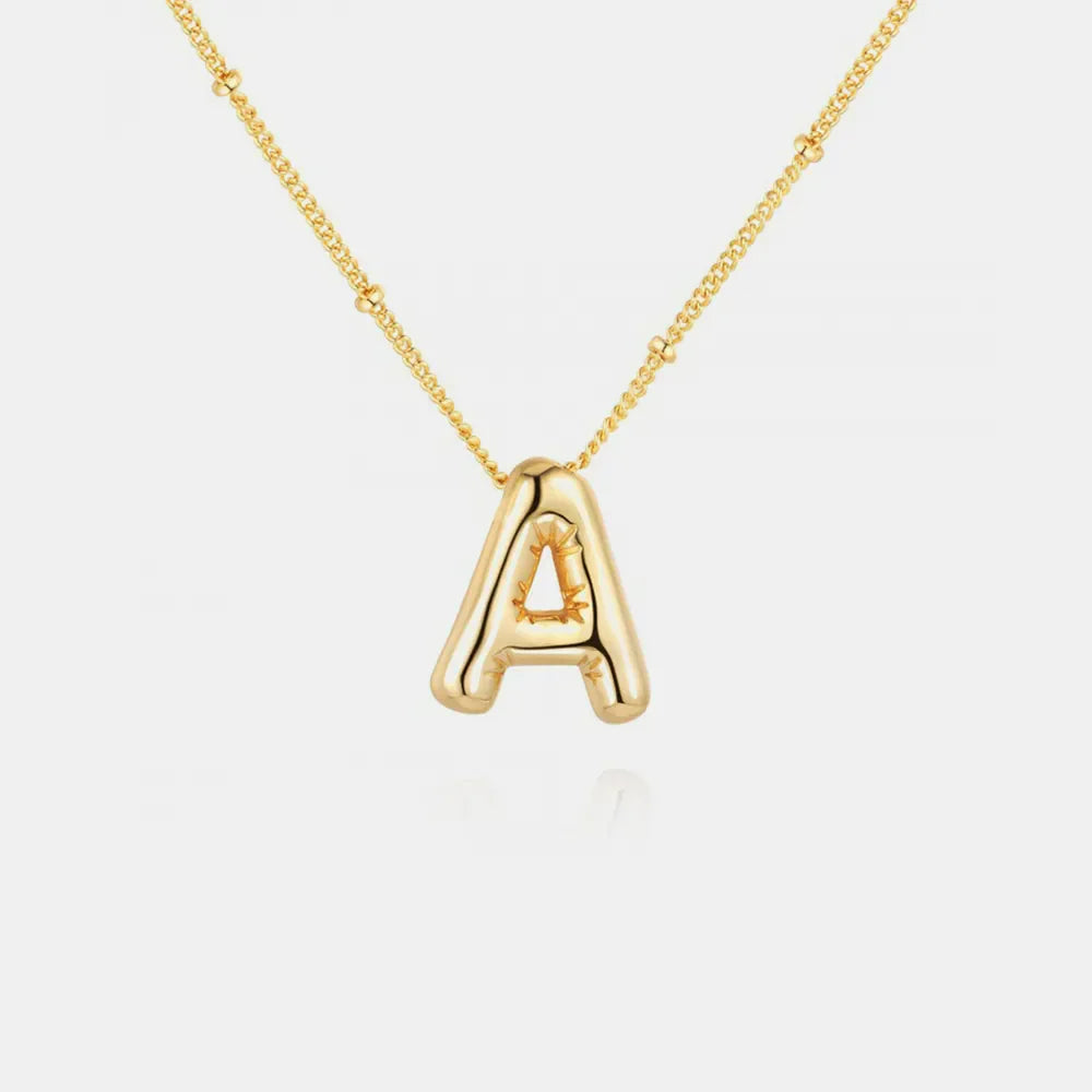 Gold initial A pendant necklace with beaded chain