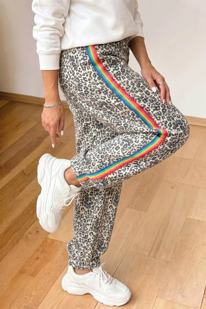 cream joggers with full-length and button-front