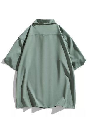 Button-down Short-sleeve Top in Air Force Blue
