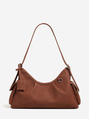 Suede Ruched Shoulder Bag in camel with ruched