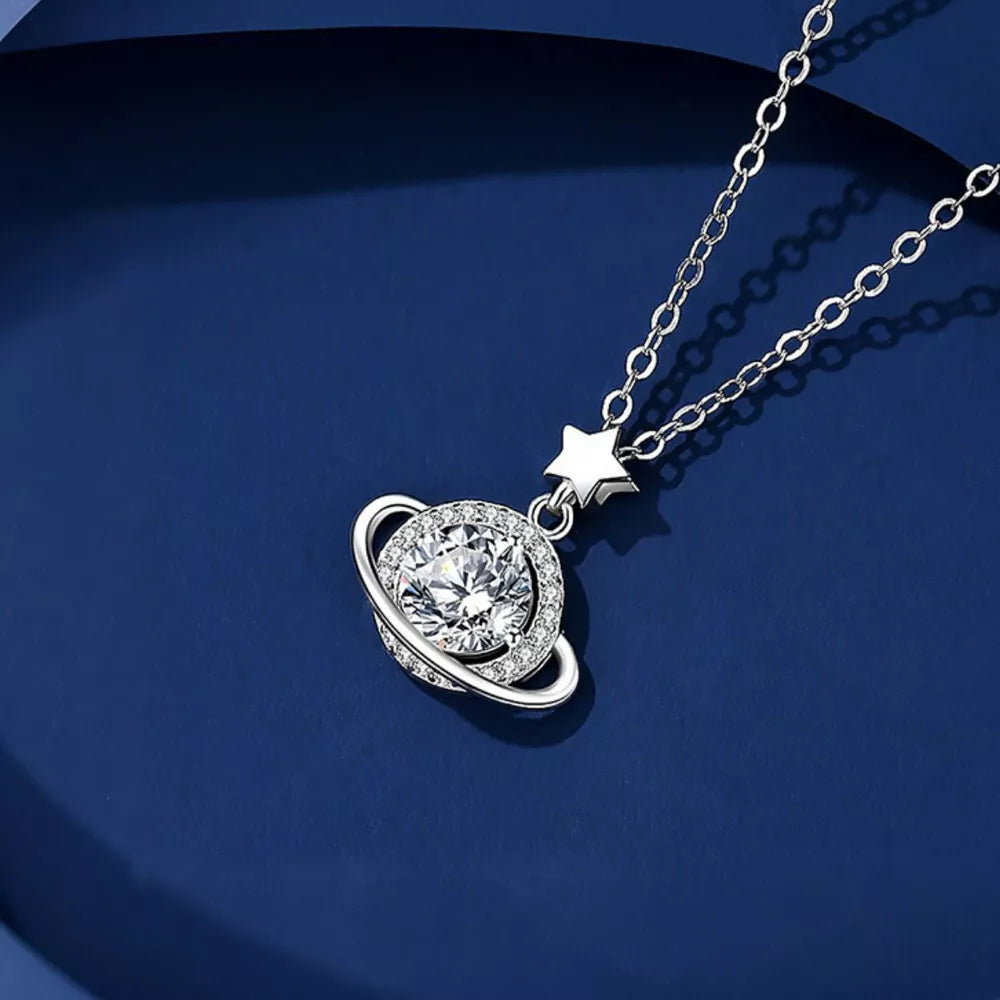 necklace in silver featuring moissanite stone and straight fit