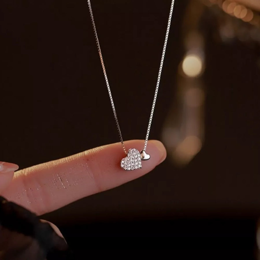 Elegant heart pendant necklace with pave zircon detail on a delicate box chain, 925 sterling silver