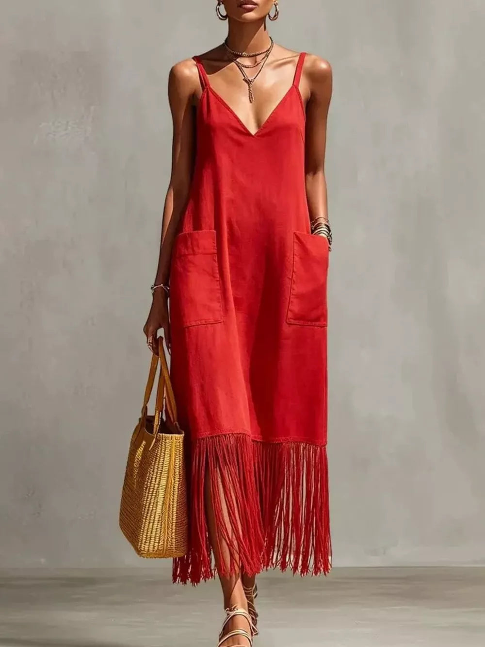 ivory maxi dress with side slit and spaghetti strap