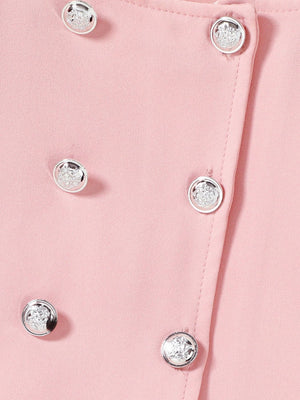 Toddler pink double-breasted blazer with decorative silver buttons