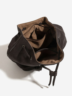 Minimalist Suede Drawstring Backpack in Coffee Color with adjustable straps