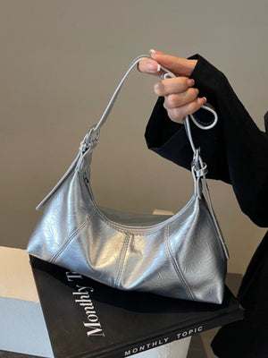 Small Zip PU Leather Shoulder Bag in Black