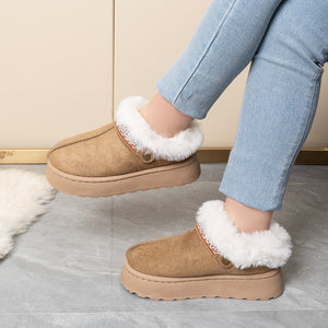 Slip-On Suede Round Toe Platform Ankle Boots in cream with round toe