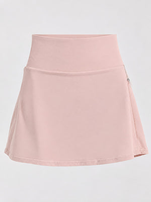 88% nylon, 12% spandex pleated skirt in Slate Gray with flared silhouette