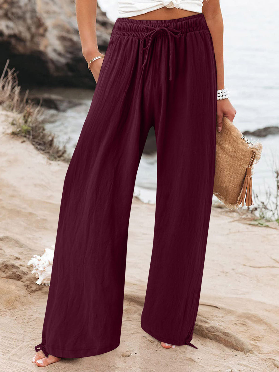 Light Gray Full Size Drawstring Wide Leg Pants Plus Size