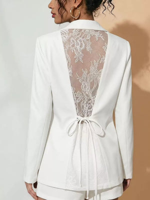 optic white blazer with floral and collared