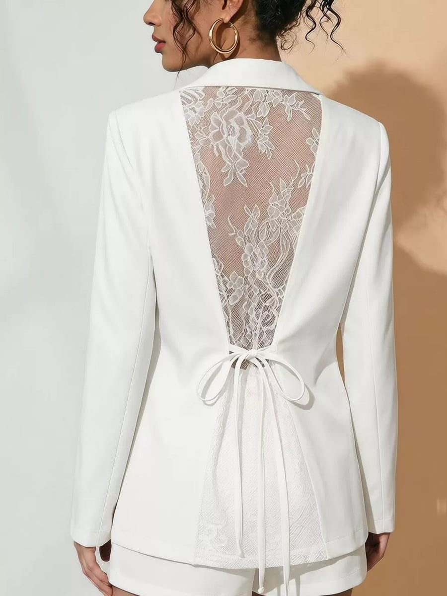 optic white blazer with floral and collared