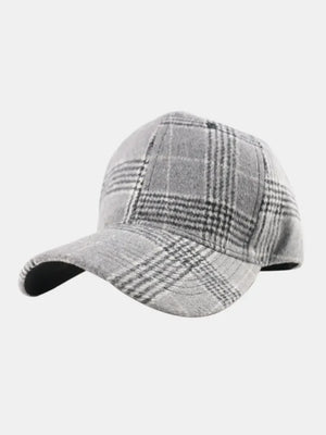 Gray plaid baseball cap with adjustable strap