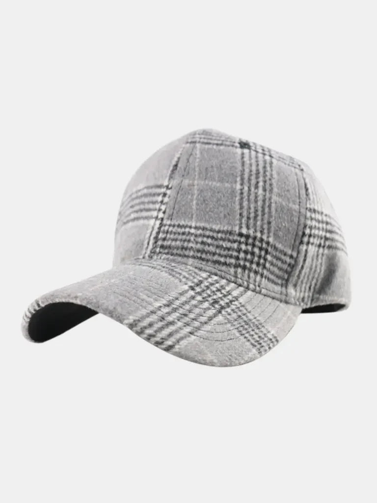 Gray plaid baseball cap with adjustable strap