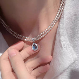Synthetic Pearl,925 sterling silver,Crystal,Zircon Care instructions: Avoid wear necklace in Pastel Blue with delicate