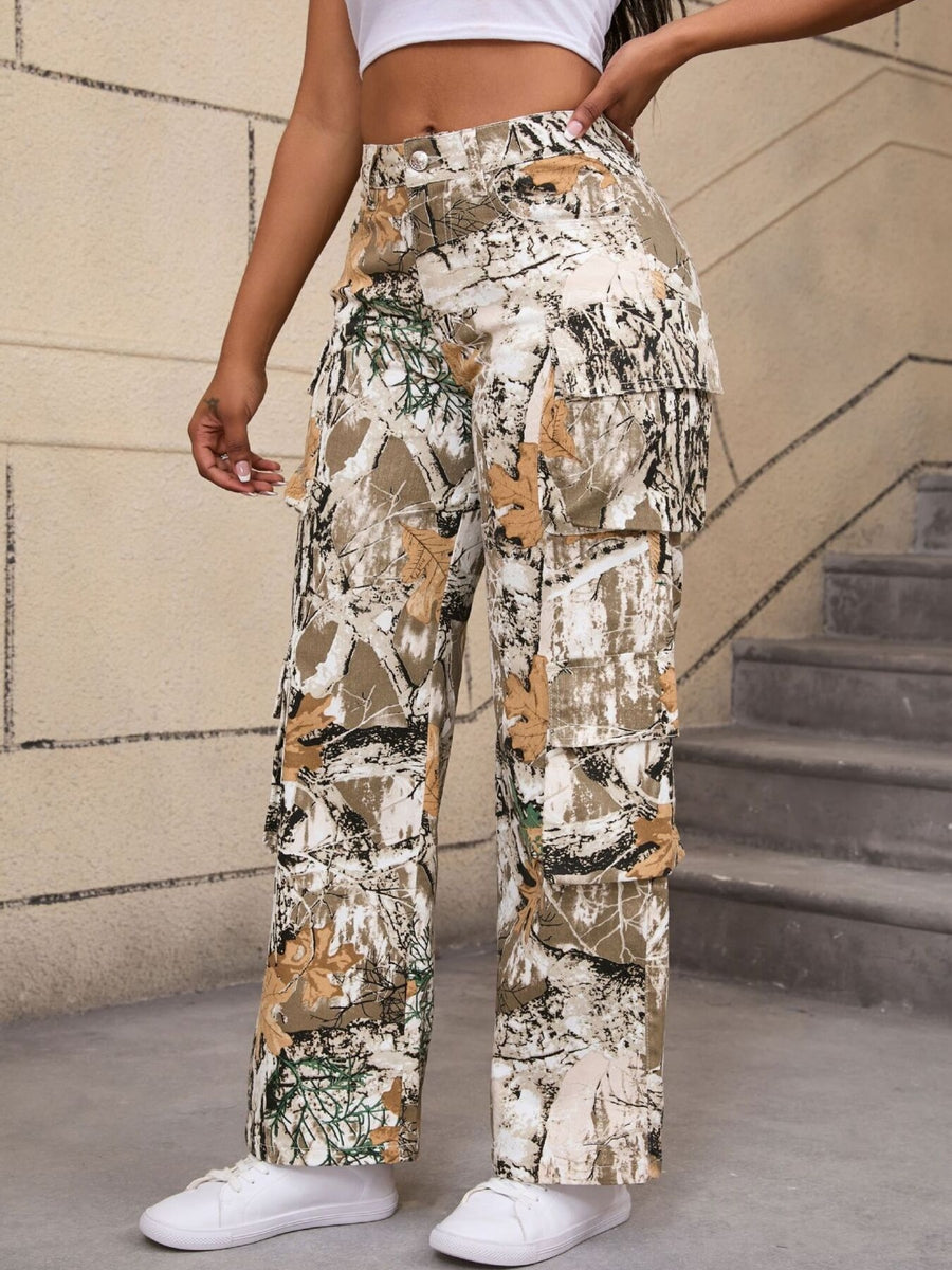 Printed Color cargo pants with full-length and button-front