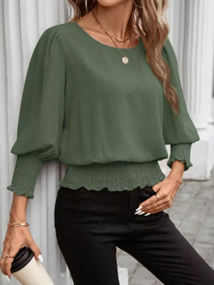 Puff Sleeve Smocked Blouse in Black