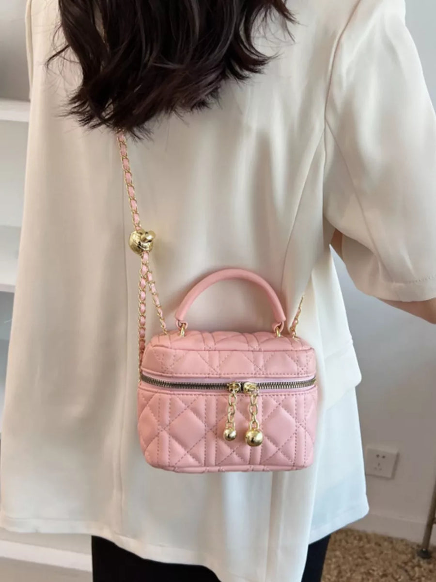 Ivory Quilted Mini Top Handle Crossbody Bag