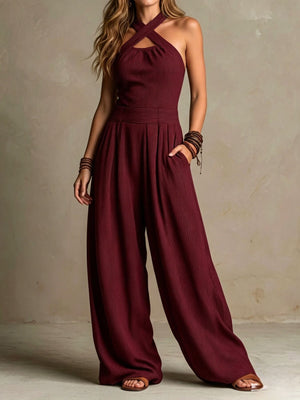 jumpsuit in Khaki with striped and pocketed