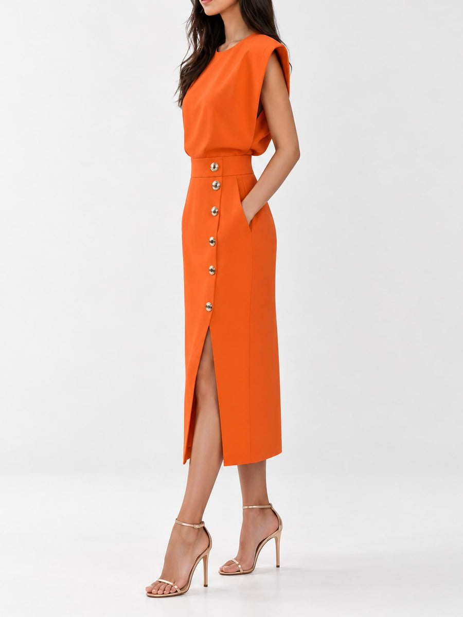 Rose Red bodycon midi dress with round neck