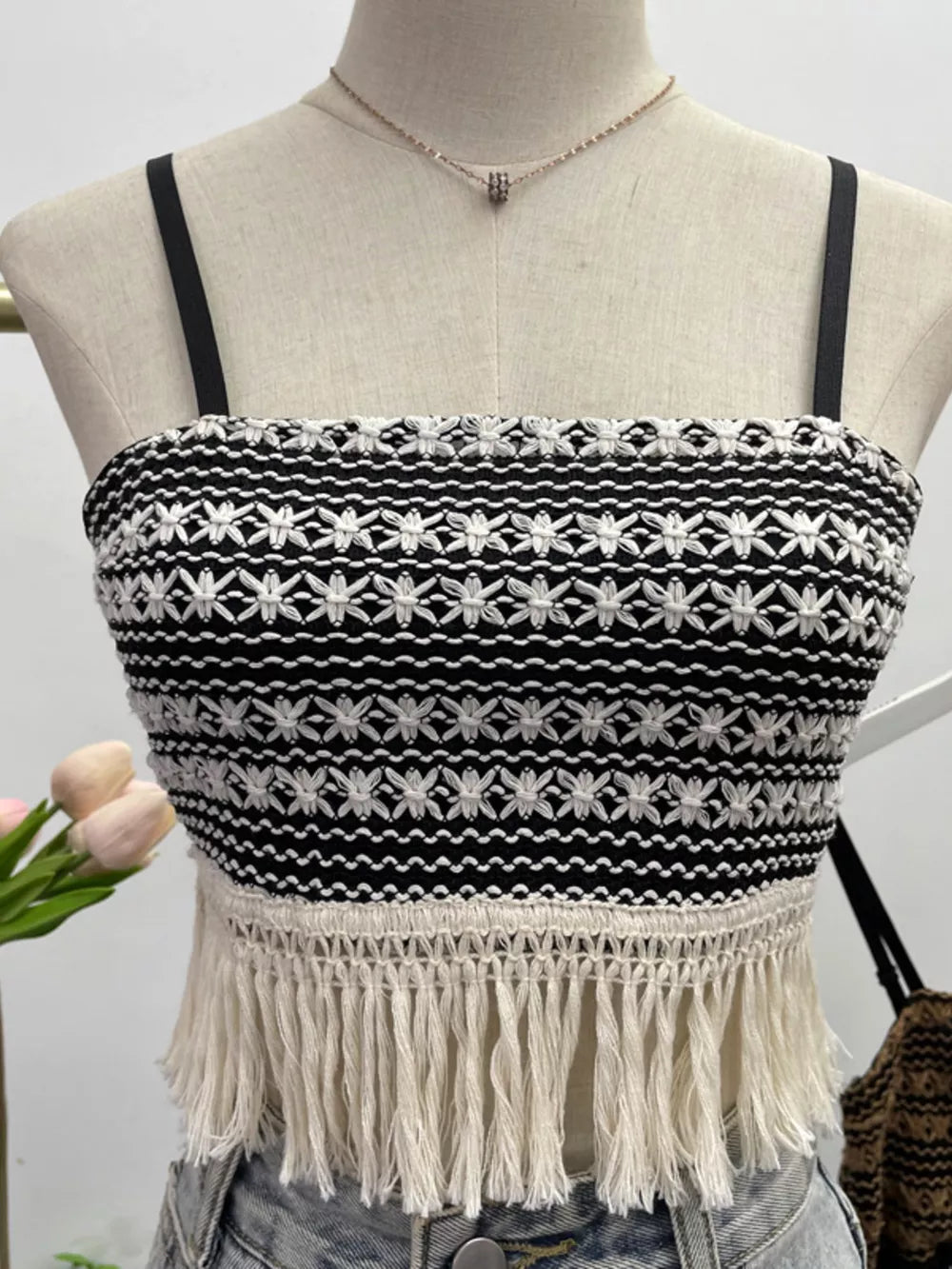Fringe Knit Cami in Brown
