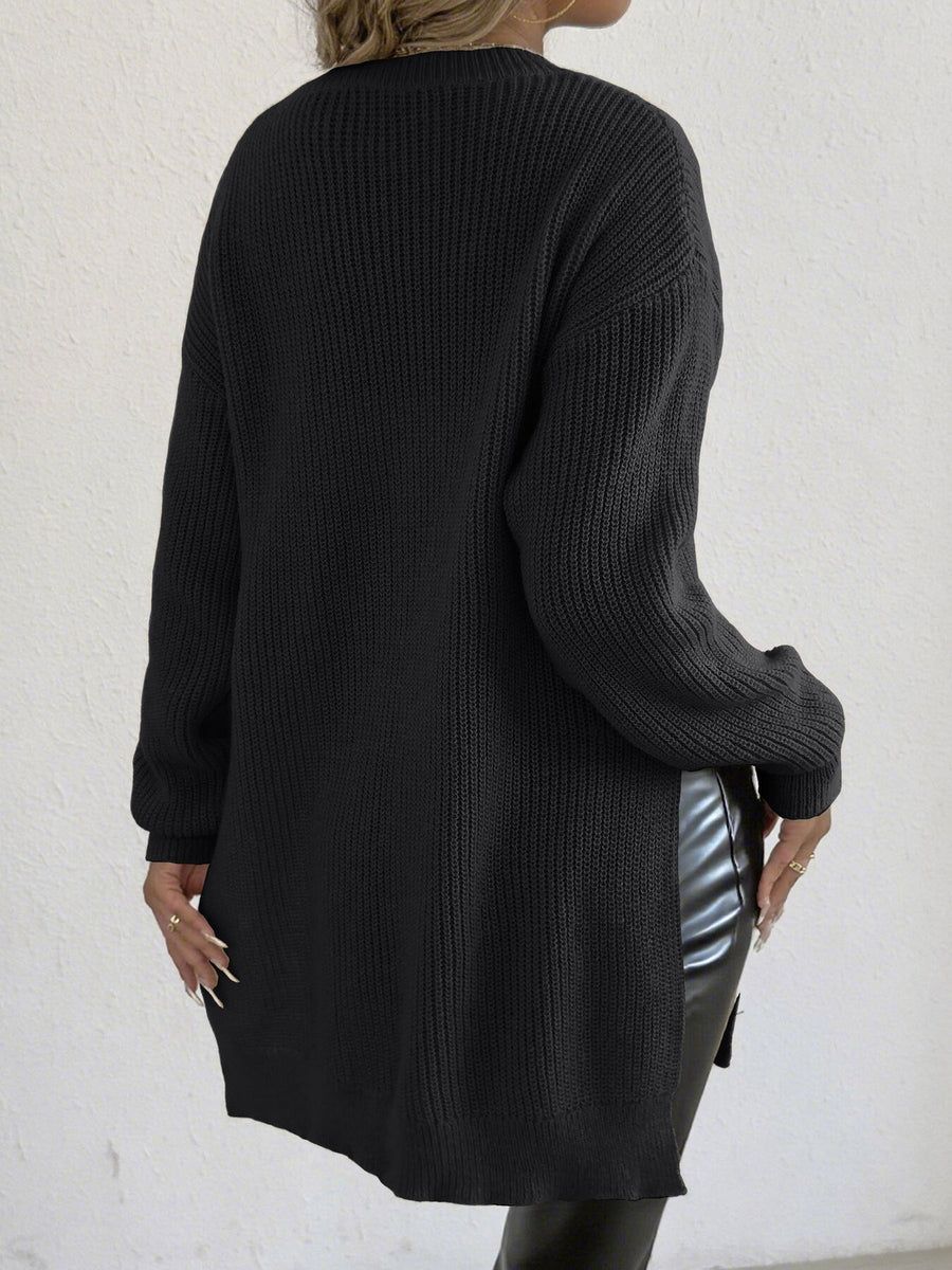 pullover sweater in light beige with ribbed and tunic-length