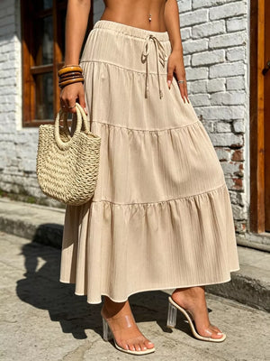 Khaki Maxi Ruched Skirt