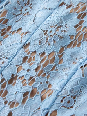 Blue lace dress with floral pattern detail