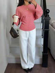 t-shirt in Brown-spot with striped and stretch