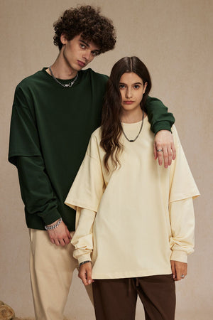 Cream layered long sleeve crewneck sweatshirt
