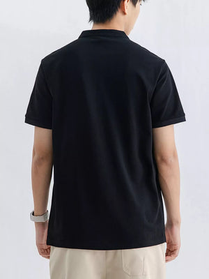 Black short sleeve t-shirt with collar, cotton blend, basic style