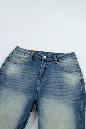 Pocket Detail Flare Leg Jeans in dark wash blue with pocketed