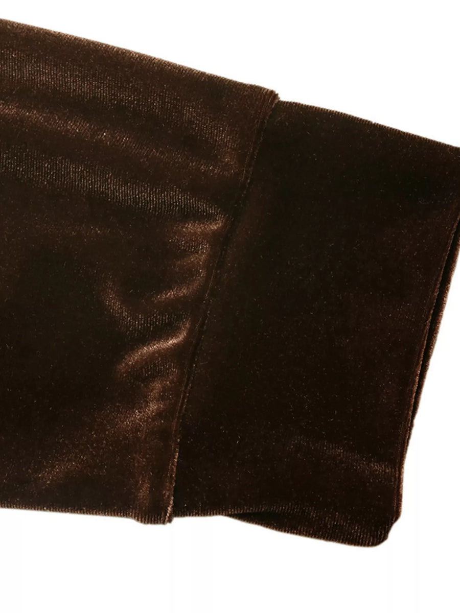 Brown velvet blouse with lace trim detail