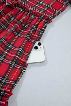 Plaid Knot Neck Short Sleeve Mini Dress option 8