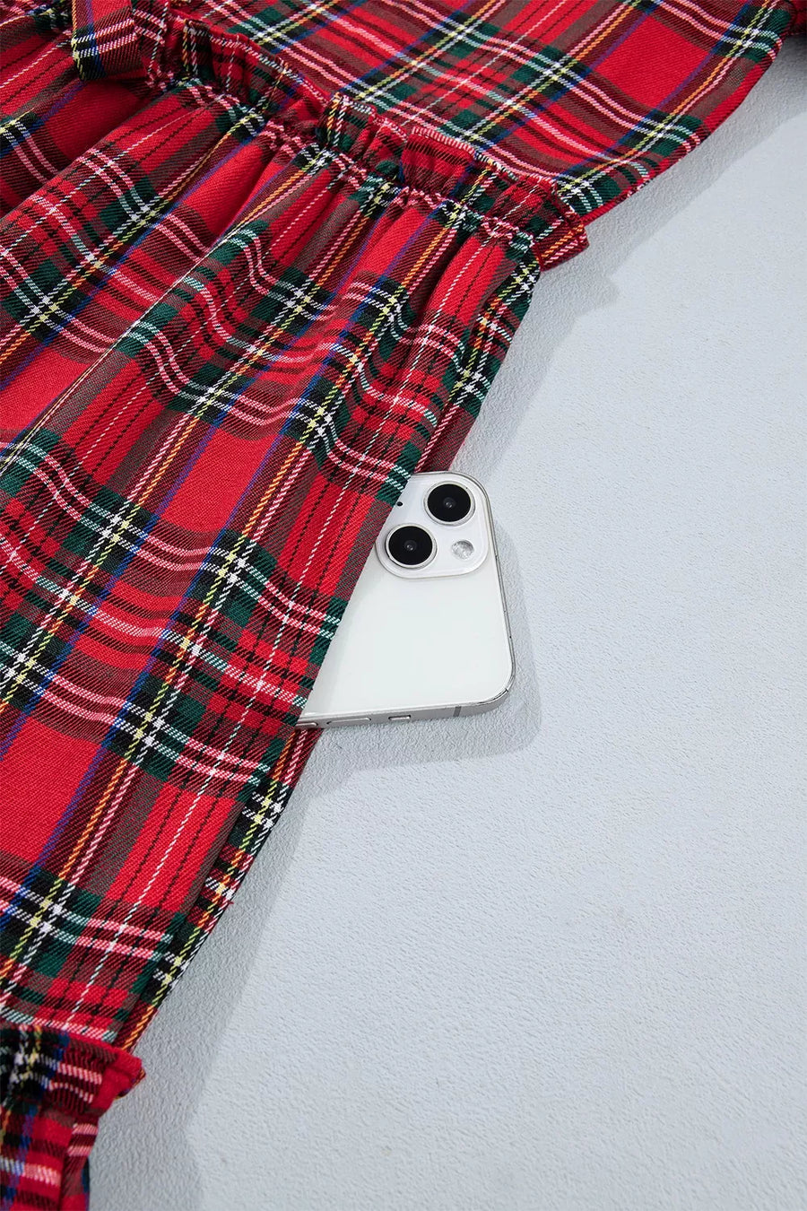 Plaid Knot Neck Short Sleeve Mini Dress option 8