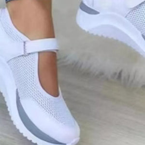 White mesh round toe Mary Janes with adjustable strap and chunky sole