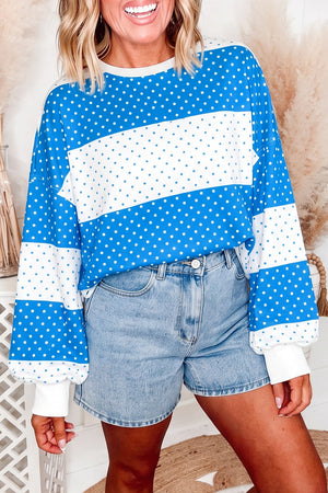 Blue pullover sweater with hip-length and pullover