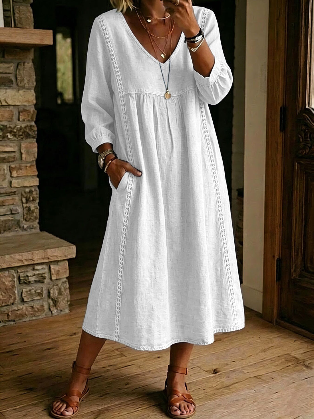 bohemian midi dress in Blue with v-neck