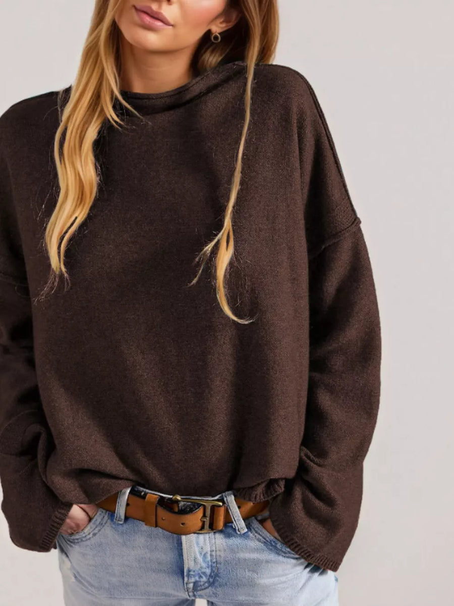 Deep Teal mock neck sweater with hip-length and pullover