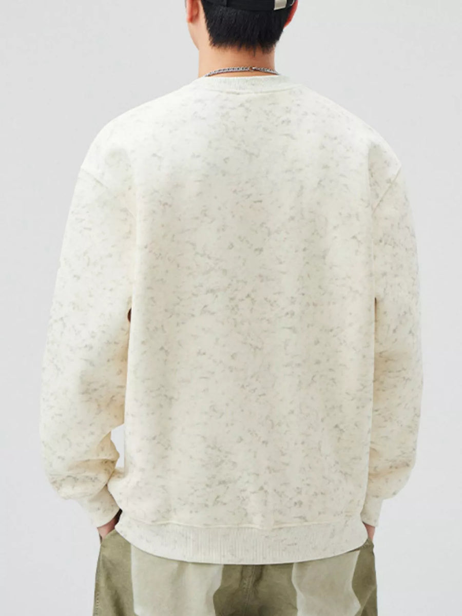 Men's plus-size long-sleeve sweatshirt in beige with a speckled pattern, crewneck, and comfortable fit.