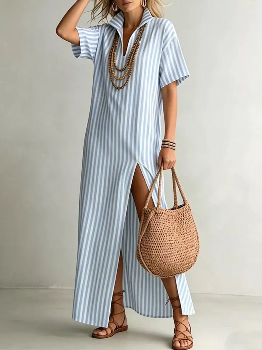 Red Full Size Striped Maxi Dress With Side Slit