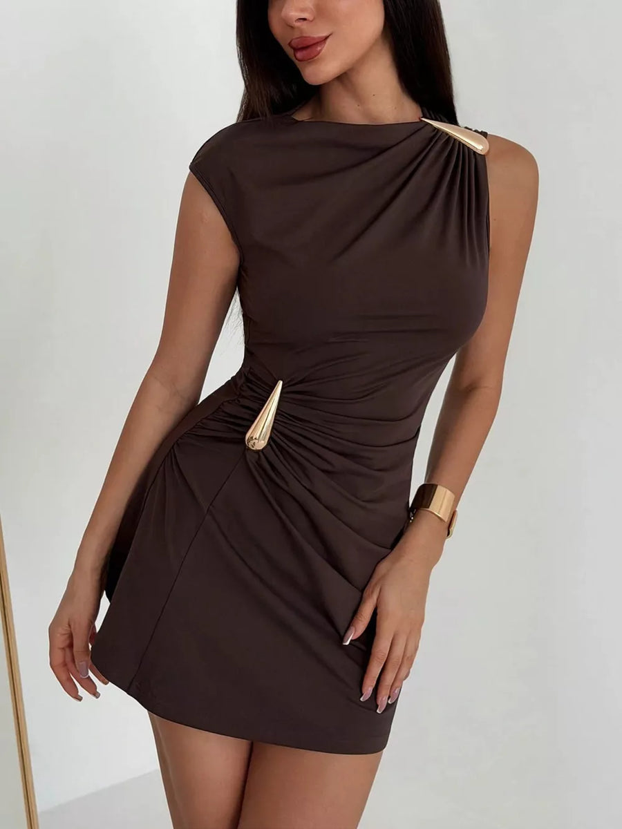 Ruched Asymmetrical Sleeveless Mini Dress in Multicolor