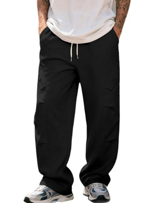 Men's Casual Cargo Pants With Drawstring Waist in Black