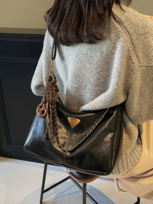 PU Leather Imported Size &amp crossbody bag in Black with slouchy silhouette