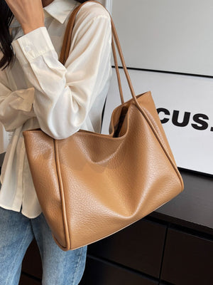 tote in camel with shoulder strap and large