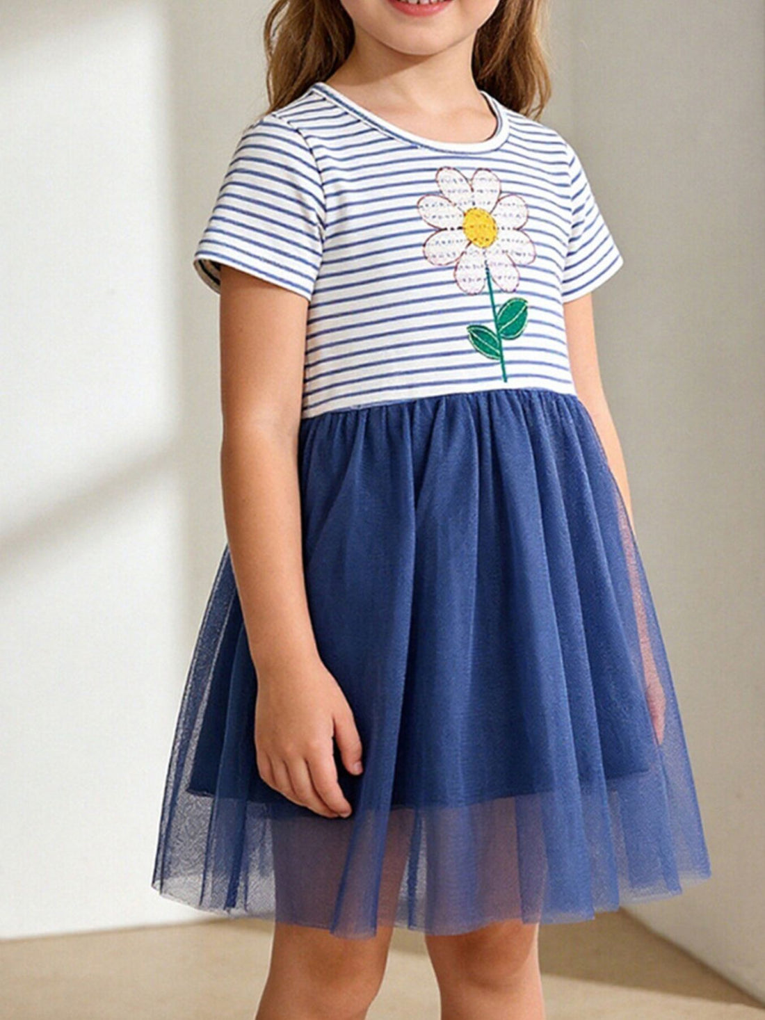 Toddler sequin flower tulle dress with cotton lining
