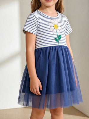 Toddler sequin flower tulle dress with cotton lining