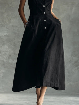 Black shirt dress with midi and button-front
