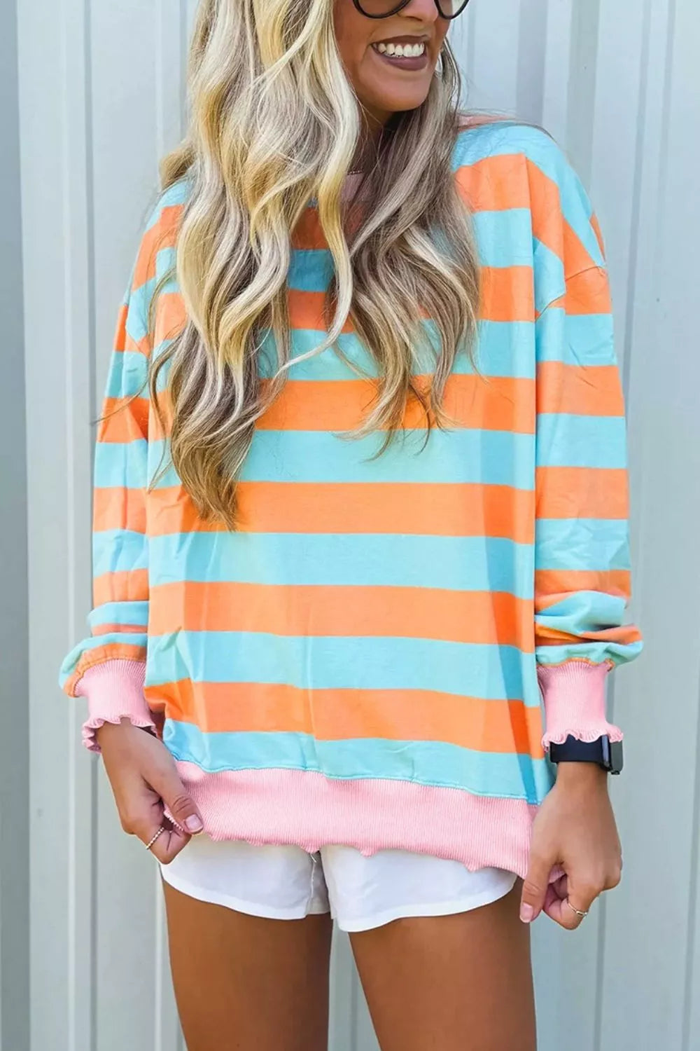 tangerine orange t-shirt featuring stretch and striped